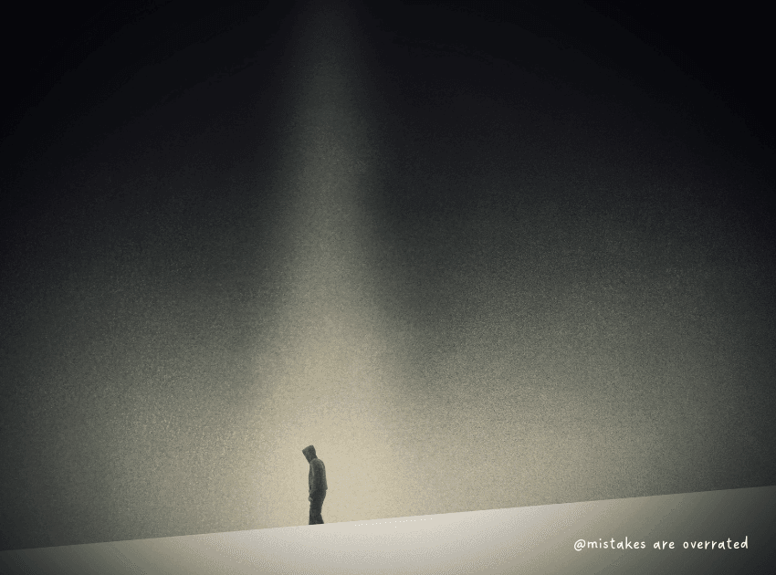 light shining on person alone far away