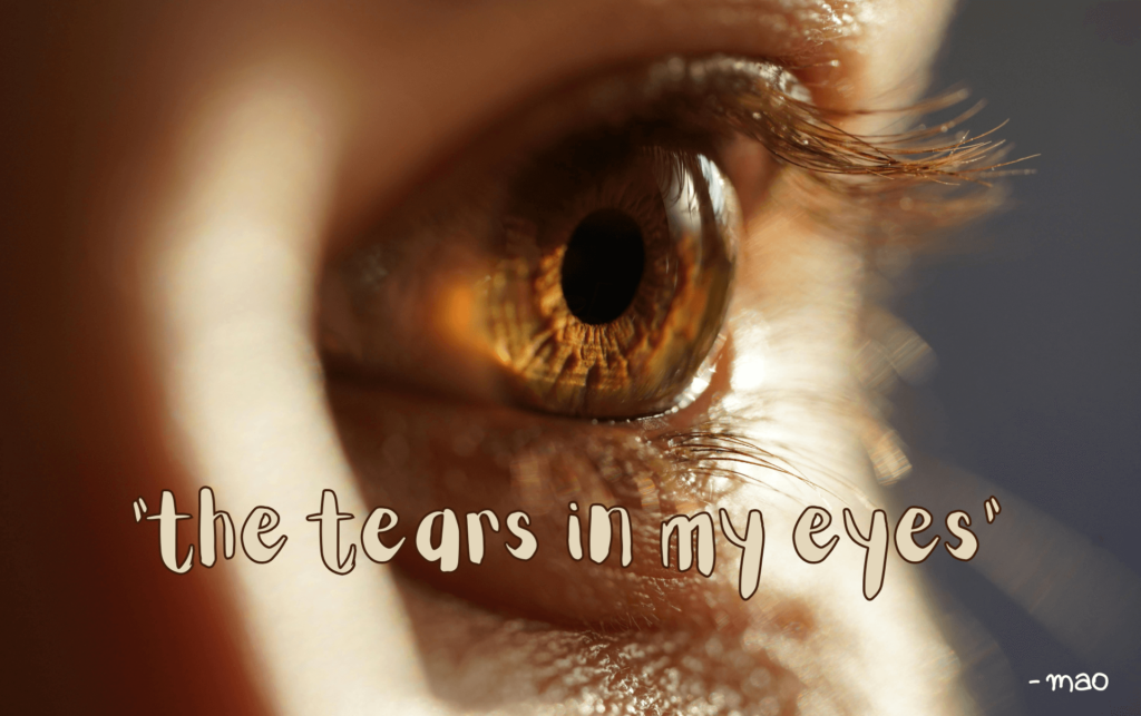 close up photo of eye with poem title "tears in my eyes" bold